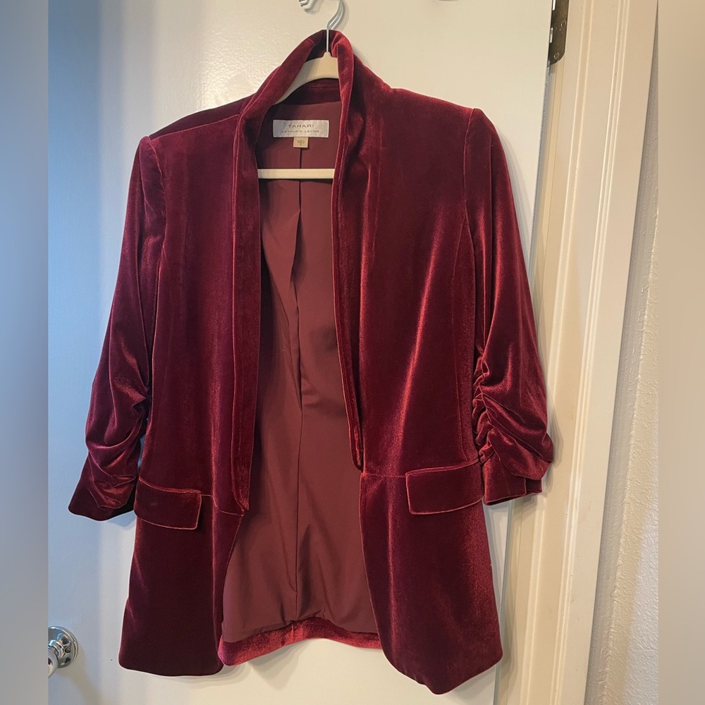 Tahari Velvet Blazer in Rich Burgundy